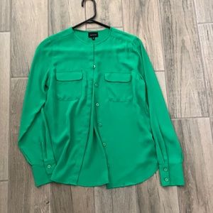 Who what wear green button front shirt